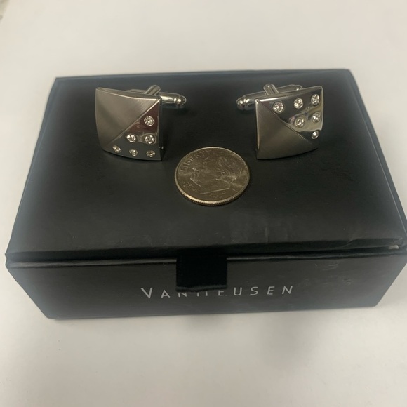 Silver-tone/rhinestone cuff links - Picture 3 of 3